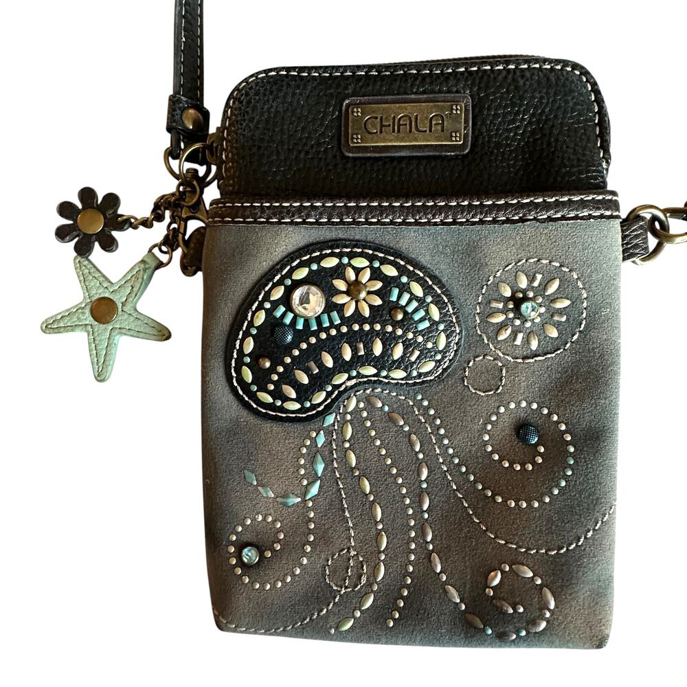 Chala Jellyfish Crossbody Cell Phone Purse Mini Bag Beachy Ocean Fish Beaded